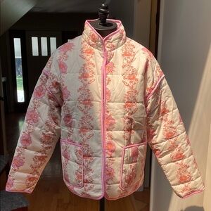 Floral Quilted Jacket with Pink Trim